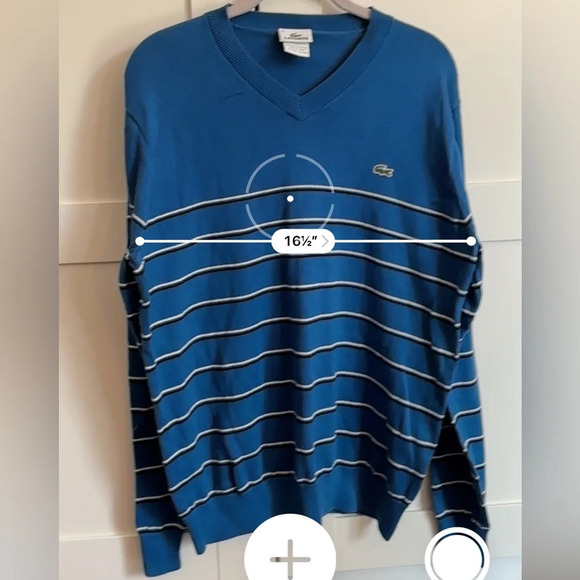Lacoste V Neck Striped Pullover Men's Sweater Blue Size 4 or Medium - Picture 5 of 6